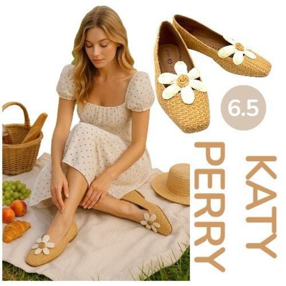 Katy Perry Women's Evie Daisy Applique Slip On Ballet Flats Natural Size 6.5